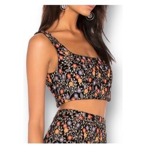 Endless Rose Floral Embroidered Velvet Crop‎ Top XS Black Orange Blue (H)